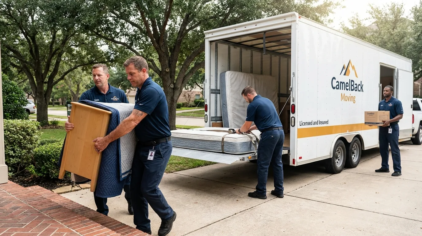 Crew loading residential truck for cross-state move from Nogales, AZ